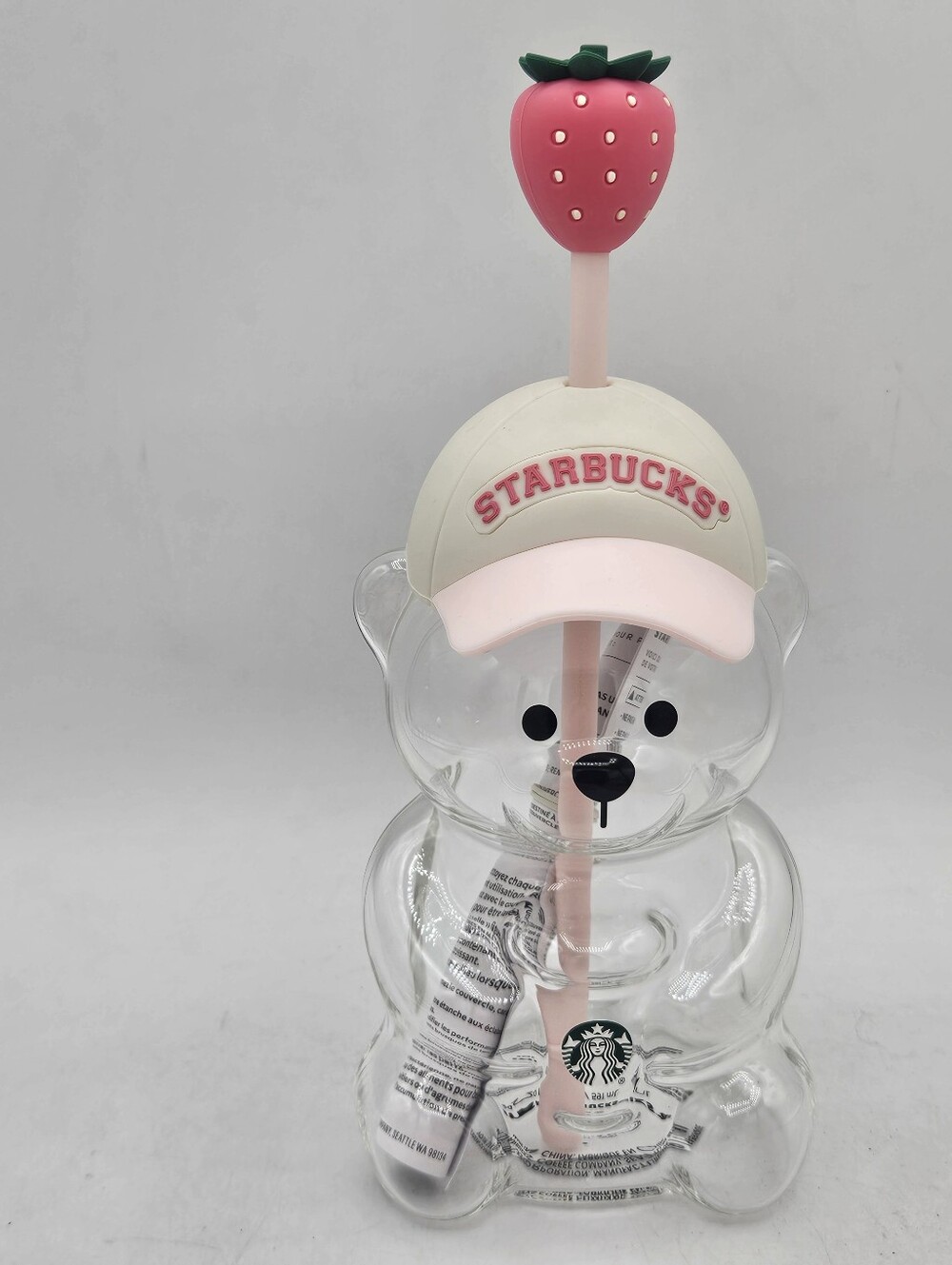 2026 Nwt Starbucks Barista Pink Hat & Strawberry Topper Glass 20 Ounce Cold Cup